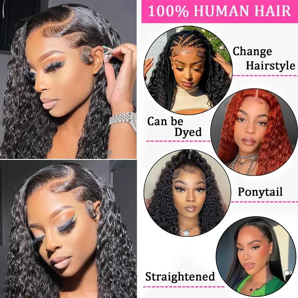 Cikana Hair 180 Density Deep Wave 13x6 Lace Frontal Wig 30 32 Inch Wet and Wavy Curly Brazilian Transparent Real Hair 13x4 HD Lace Front Wigs For Black Women
