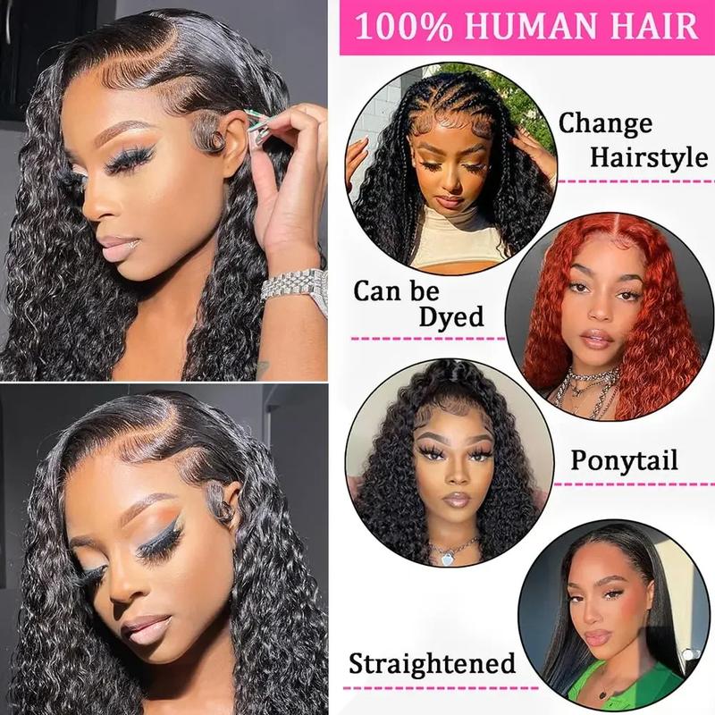 Cikana Hair 180 Density Deep Wave 13x6 Lace Frontal Wig 30 32 Inch Wet and Wavy Curly Brazilian Transparent Real Hair 13x4 HD Lace Front Wigs For Black Women