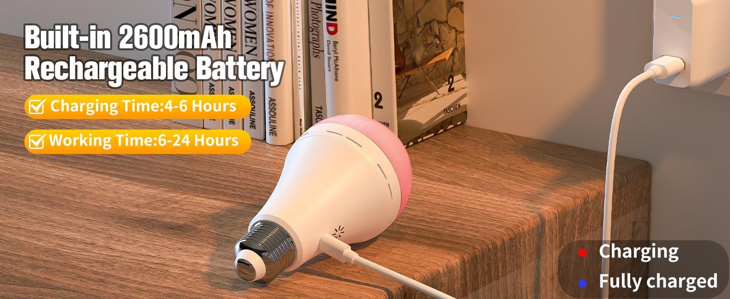 Emergency Rechargeable Light Bulb with Remote Control, 2600mah Battery Operated LED Bulb for Home, Camping, Tent, Power Failure Emergency Lighting