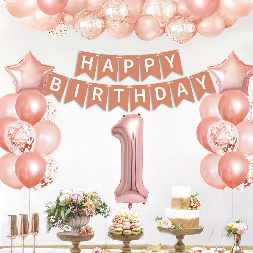 31 piece pink balloon set with "Happy Birthday" banner - perfect for birthday parties, baby showers, and family celebrations, including digital, star, and colored paper balloons, birthday party decorations