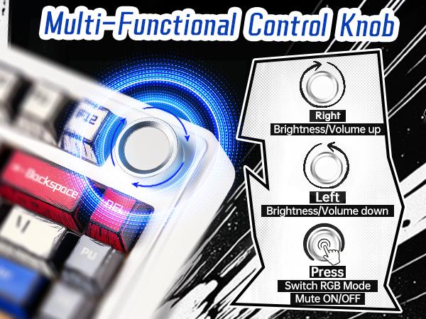 Aula F75 Mechanical Keyboard, Wireless RGB Backlit Gaming Keyboard w/Hot-Swap Socket & Knob, Gasket Mount Pre-lubed Reaper Switches, Bluetooth/2.4GHz/Type-C, Creamy Sounding Manga Keycaps