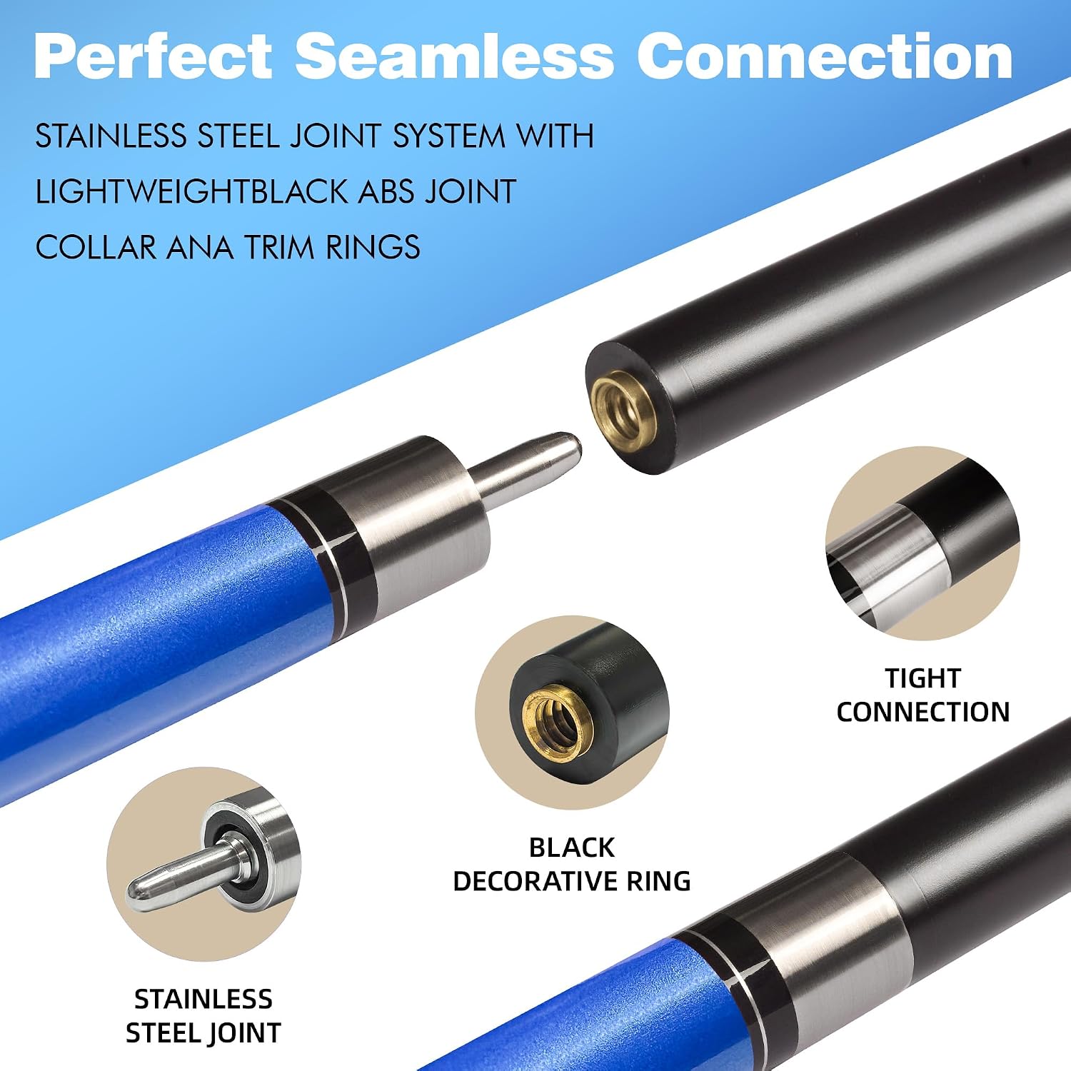 Fiberglass Pool Cue 58" Professional Pool Stick 12.7mm 4-Layer Tip Low Deflection Cue Stick, 3 * 8/8Joint Pin, Ultra-Smooth, Billiard Cue Sticks