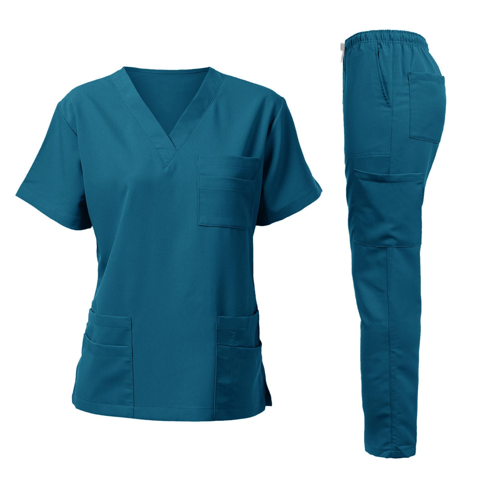 Unisex Short Sleeve Doctor Scrub Set, Comfortable Breathable Medical Uniform for Oral Hospital & Surgery, Top & Pants 2-Piece