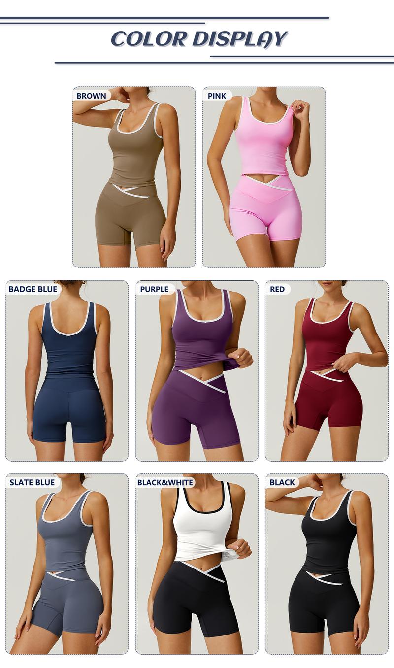TimeOFF Color-Blocked Halter Crop Tube Top & Mid-Rise Shorts Set, Deep V-Back Cutout & Contrast Binding, Solves Stylish Support & Flattering Fit Need for Yoga, Fitness Classes & Active Lifestyle Scenarios,comfort sweat set,loungesetwomen,sweatsuits women