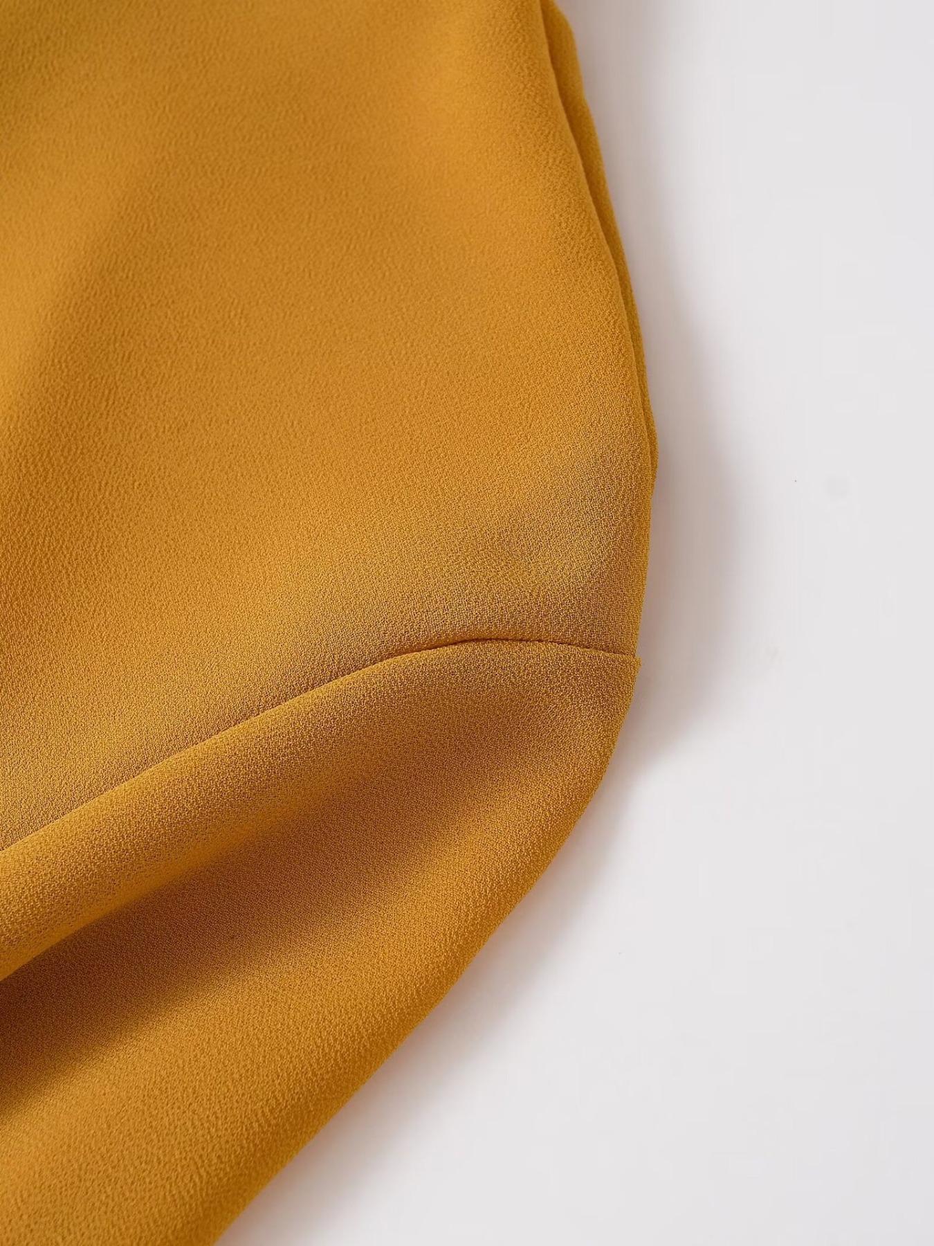 Women's Simple Round Neck Long Sleeve Shirt, Layered Decoration, Adjustable Bow Back, Asymmetric Hem, Wrinkled Pure Color Top, Blouse