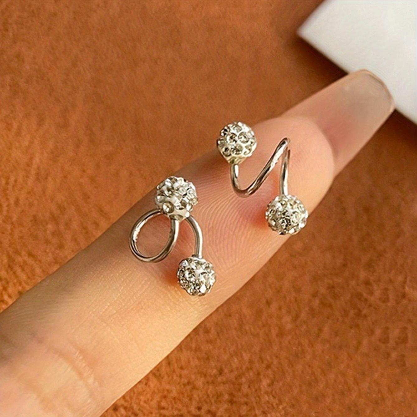 A pair of light-luxury style double-headed screw-on rhinestone ball earrings, unique pierced S-shaped studs, the perfect gift for her
