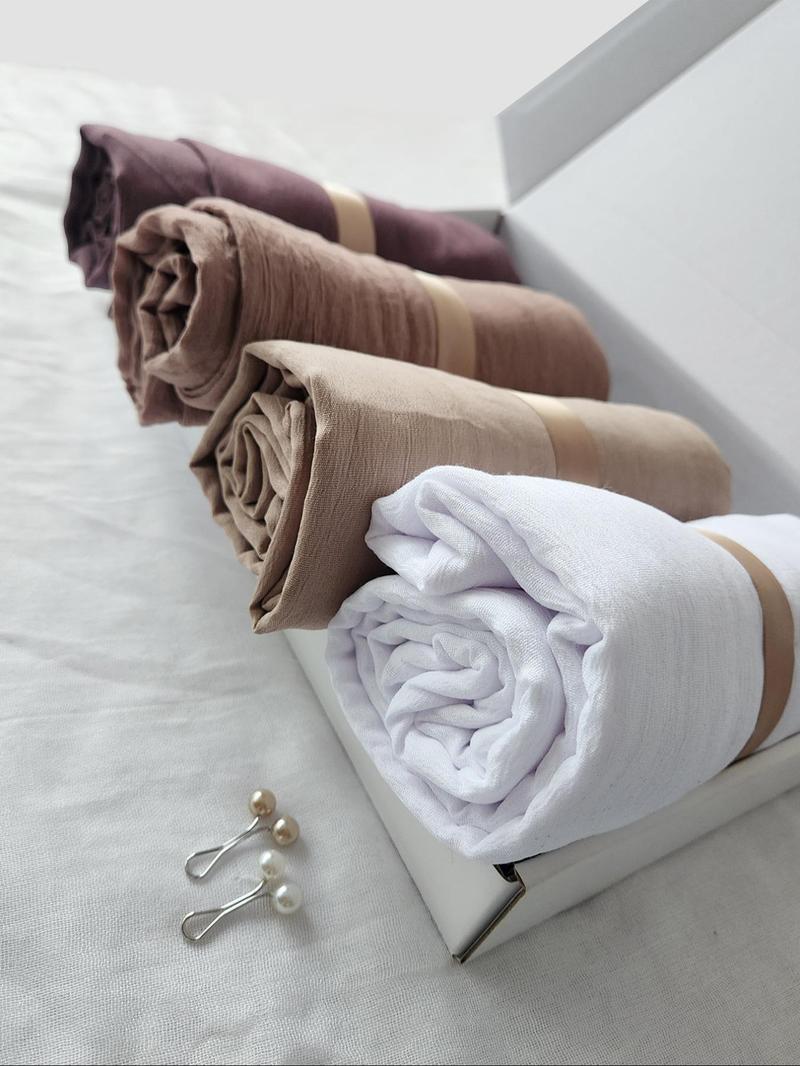 Women's Plain Jersey Head Scarf Set, Breathable & Comfortable Design, Suitable for All Occasions, Includes 2 Scarf Clips, Modest Style