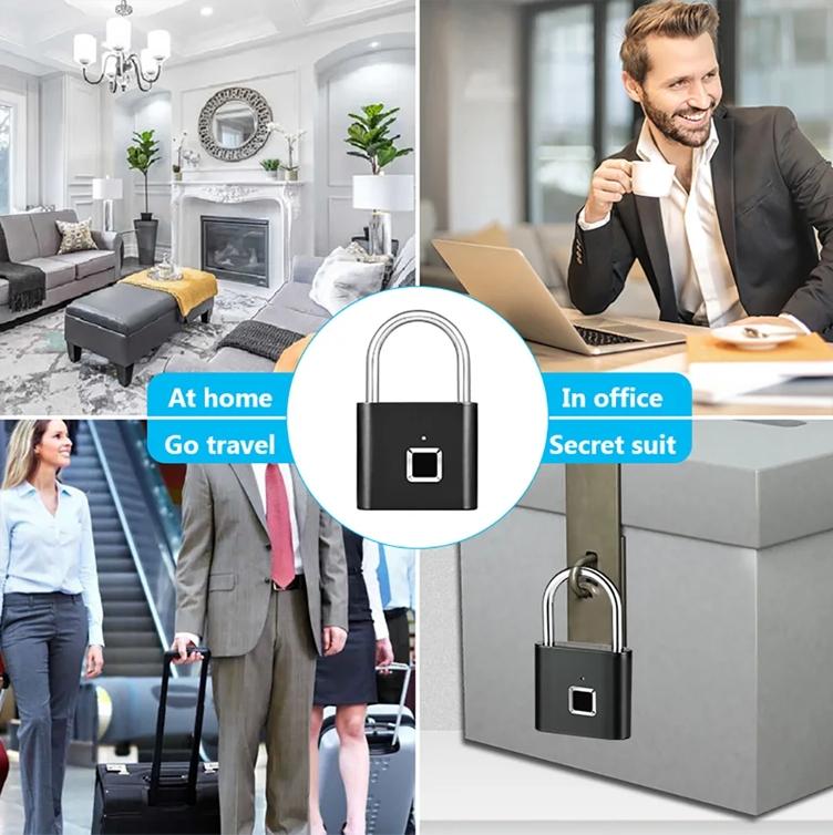 Smart Fingerprint Hanging Lock, USB Rechargeable, Biometric Fingerprint Lock, Zinc Alloy Security, Easy One-Click Operation