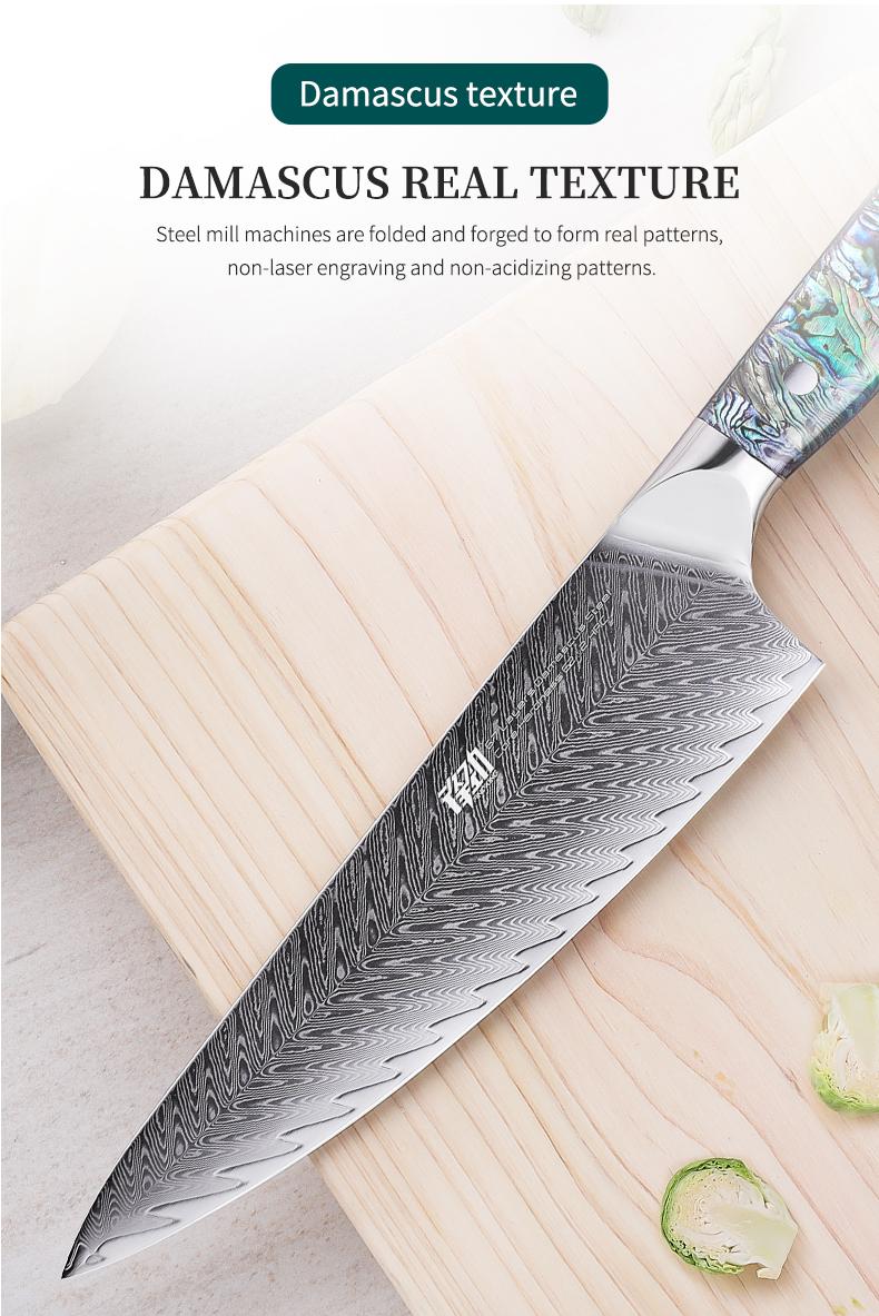 FINDKING 8 Inch Gyuto Chef Knife, Professional Japanese 67 Layers Damascus Steel Kitchen Knife, Resin Abalone Shell Handle, Razor Sharp Professional Meat Cutting Knife with Gift Box for Family, Restaurant, Cutting Vegetables, Meat and Fruits for Kitchen