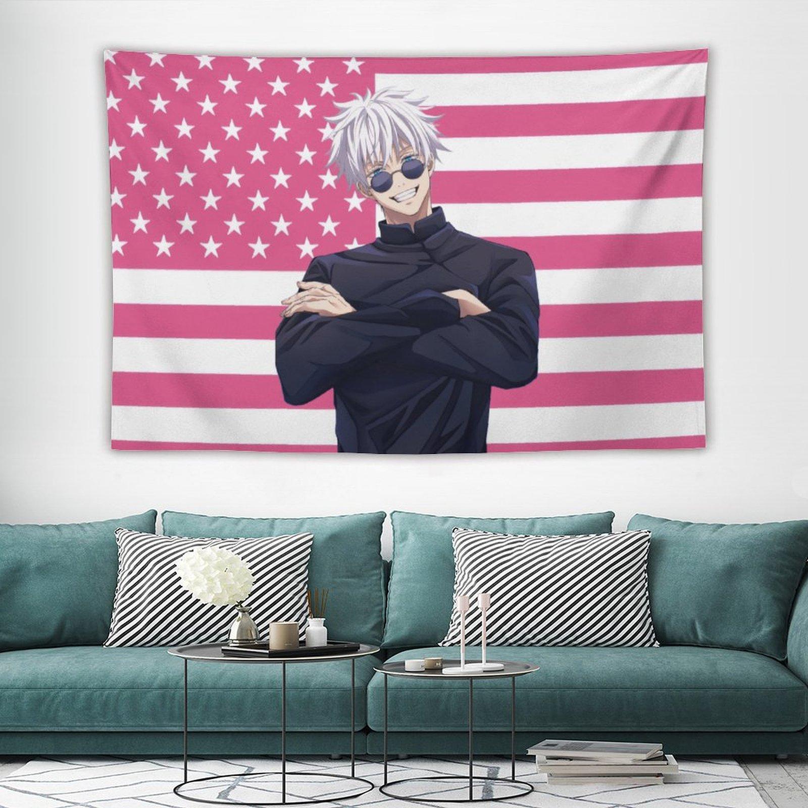 [High Quality]Jujutsu Kaisen Gojo Satoru tapestry anime interior decoration bedside sofa living room hanging painting poster pink flag background wall