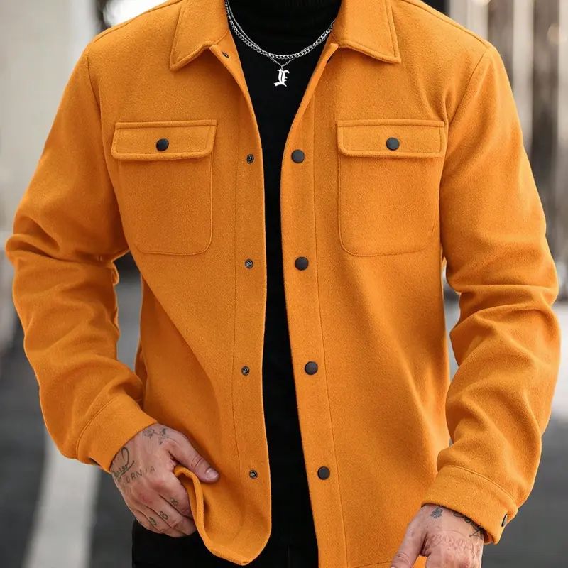 Men's Casual Thick Woven Solid Pocket Jacket Coat, Fitted Design for Work & Outdoor, Lightweight for Fall Winter Season