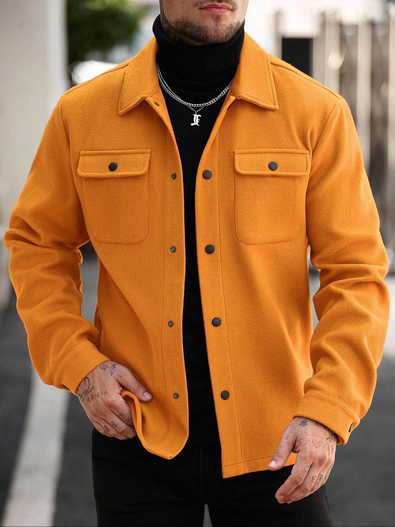 Men's Simple Woolen Jacket Coat, Fashion Casual Fitted Design, Suitable for Work or Outing, Lightweight Outerwear, Enhance Your Wardrobe Taste