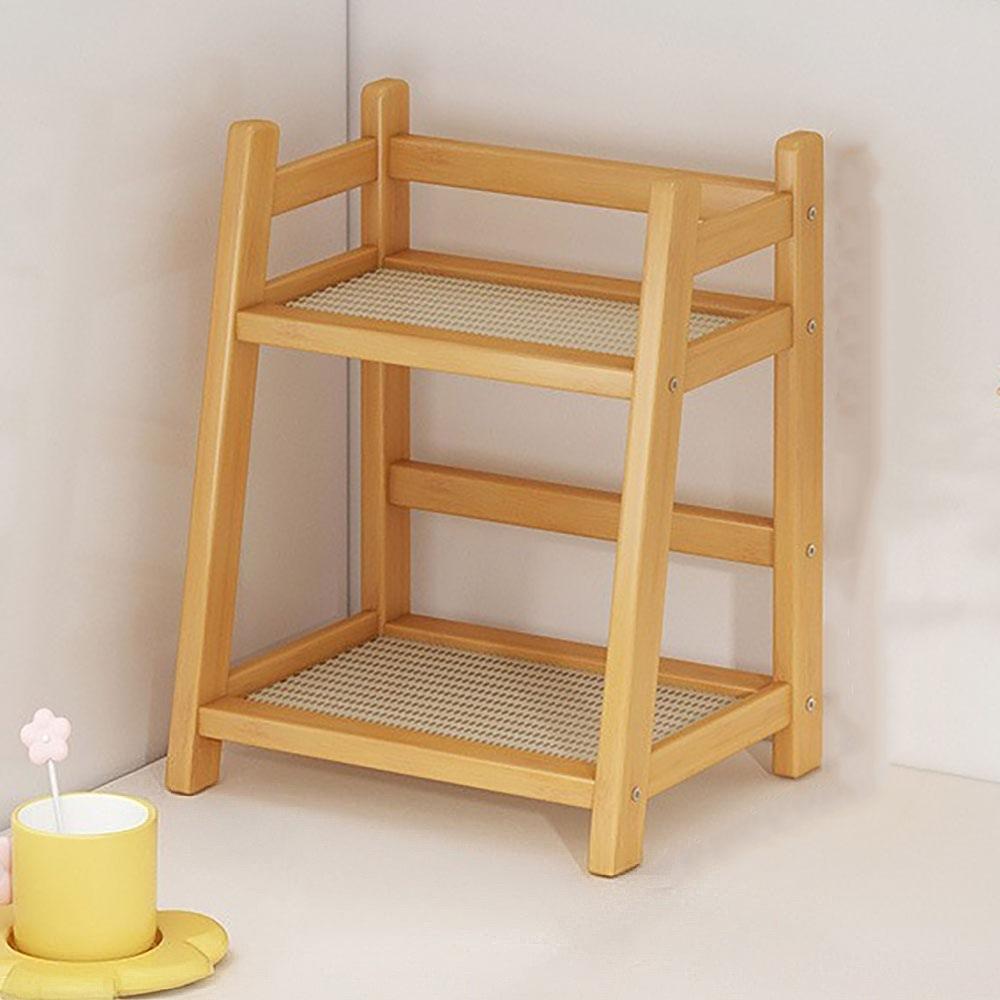 2 Layer Bamboo Display Organizer Racks, Multi-Functional Rustic Style for Kitchen, Cosmetics, Potted Plants, Easy Assembly, Vintage Home Decor