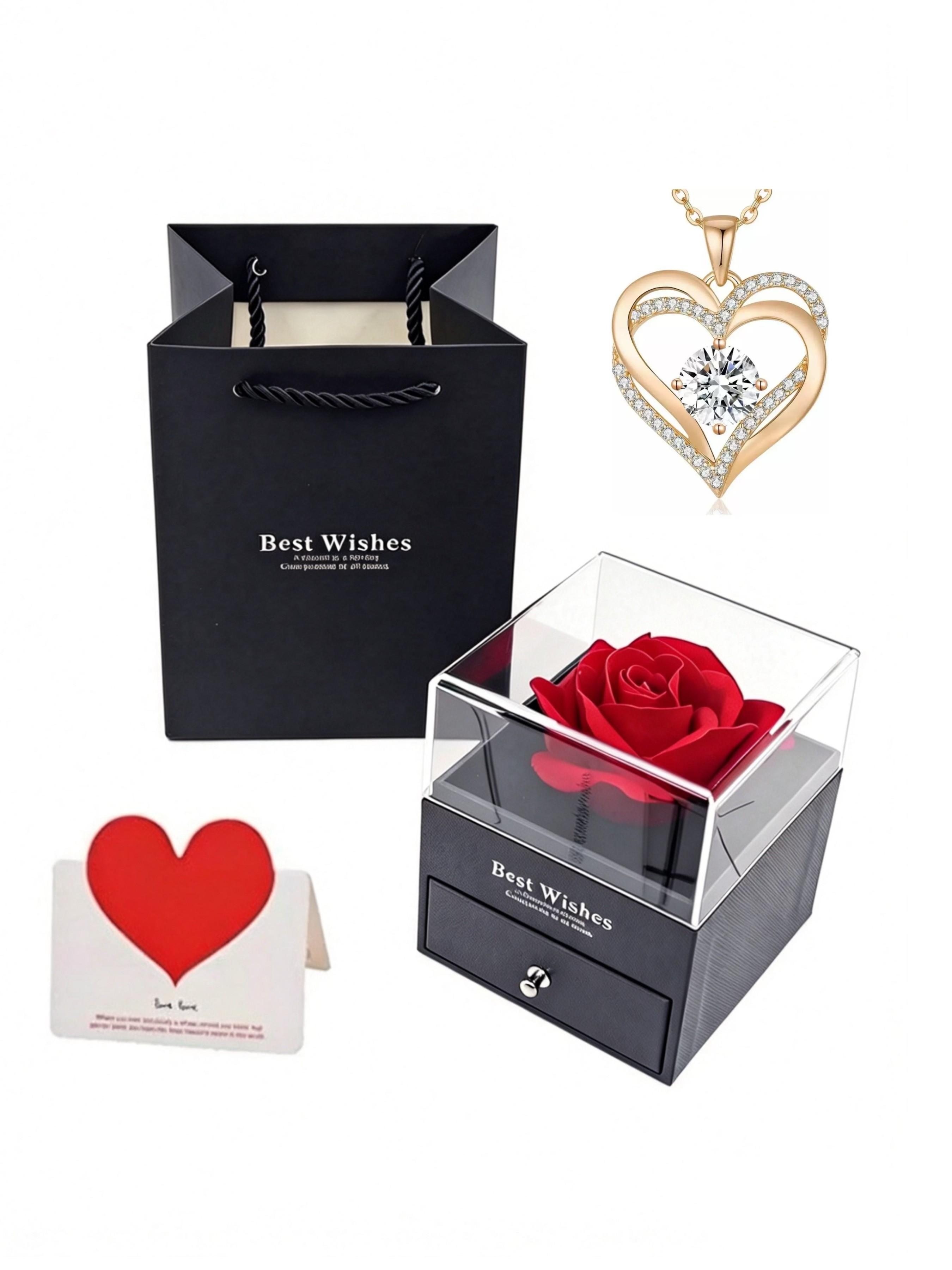 Single Rose Flower Gift Box Necklace Box, Heart-Shaped Personalized Collar Necklace Pendant, Love Card Gift Box, Unique Jewelry Packaging