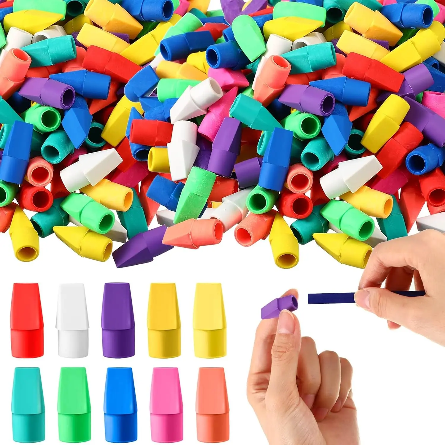 1000 Pcs Pencil Top Erasers Bulk Caps for Pencils Chisel Shape Erasers Toppers Classroom Party Favors Games Prizes Funny Pencil Eraser Cap for Kids Studying Supplies Home Office