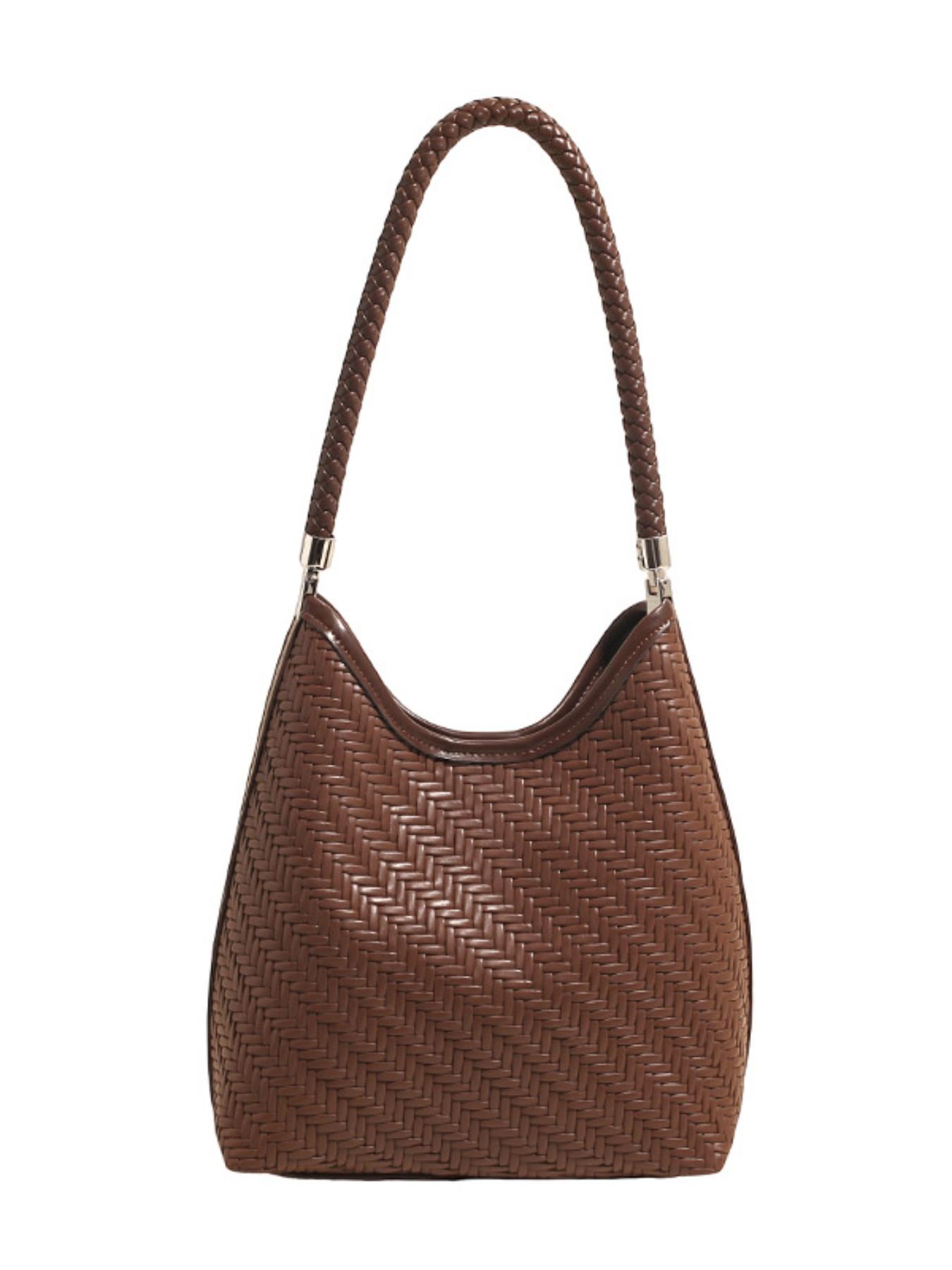 New Minimalist Woven Bucket Bag, Large Capacity Casual Lazy Style Shoulder Tote, Trendy Fashion Accessory for Everyday Use