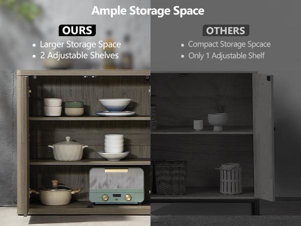 SICOTAS Buffet Cabinet with Storage Sideboard, 34.6" x 15.4" x 34.2" Size Accent Modern Credenza with Doors & Shelves Fluted Media Console Wood Mid Century Coffee Bar Table for Living Room Kitchen Dining Room Hallway, Durable