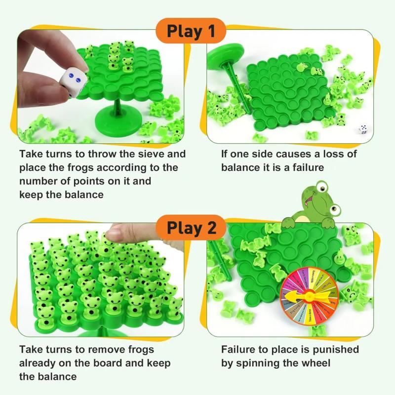 Frog Balance Game Set, Includes 50 Frogs, Balance Board, Base, Dice, Easter Basket Gift, Family Interactive Puzzle Toy for Kids