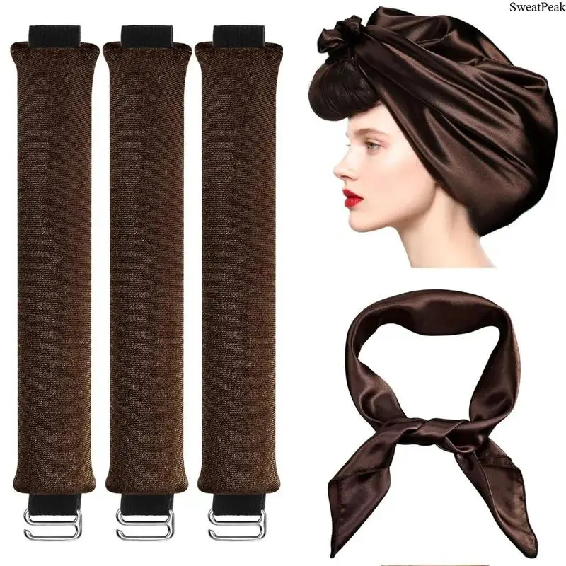 Heatless Curl Kit for Medium/Long Hair - Velvet Roller Headband, 4-Pack Overnight Curling Rods, Comfortable Sleeping Styling Tool for Daily Use & Travel