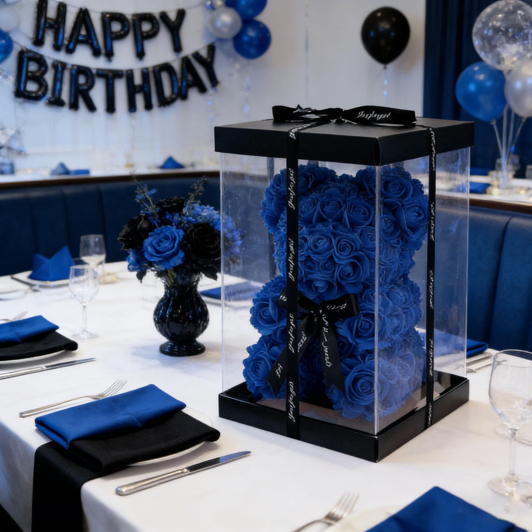 Limited Time Low Price 1 Set Blue Rose Bear Valentine's Gift, Cute Romantic Teddy Bear with Box Card, Birthday Anniversary Decoration