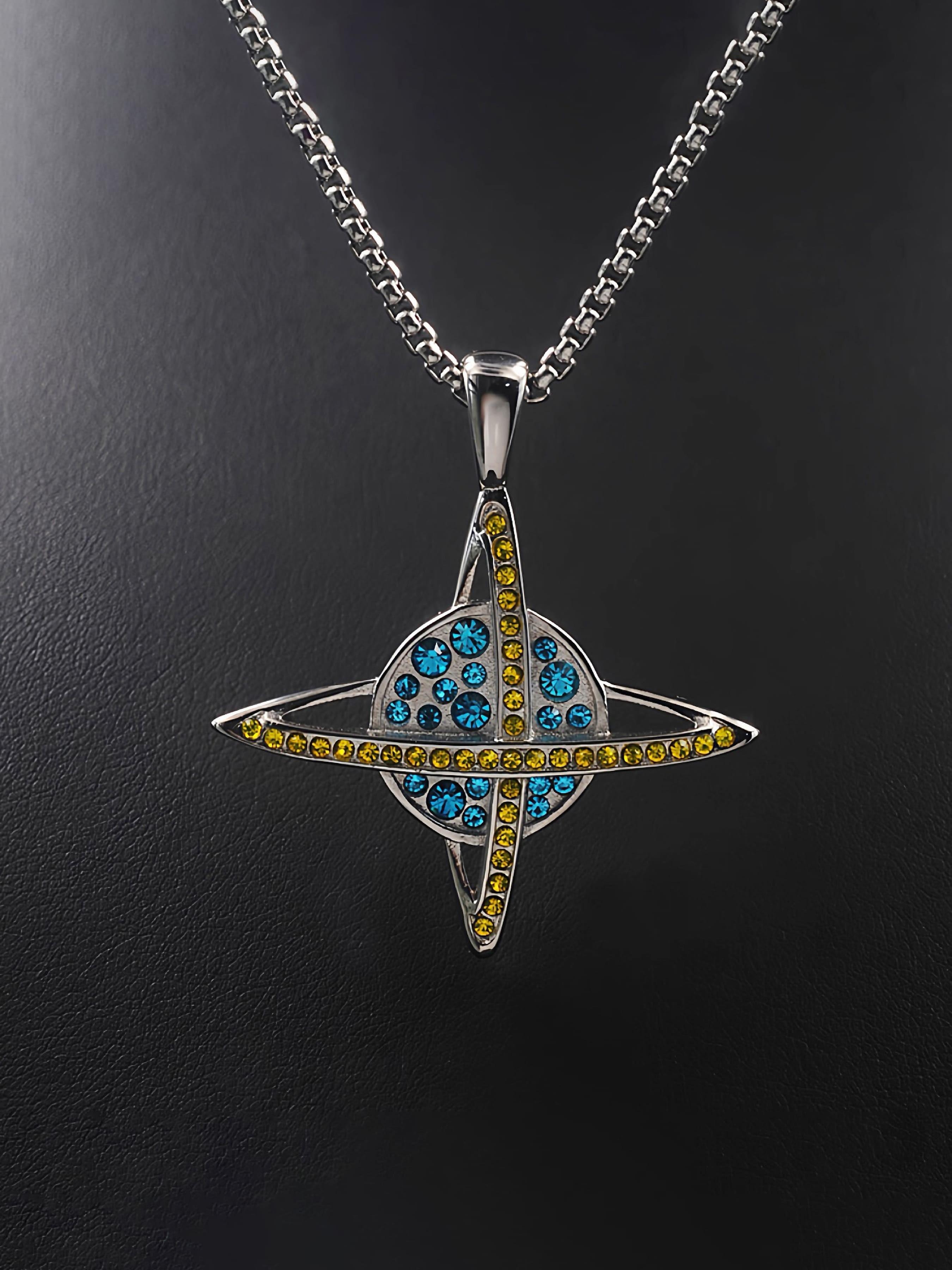 Trendy Hip Hop Universe Planet Pendant Necklace, Jewel Necklace, Unisex Zirconia Decorated Chain, Fashion Accessory for Any Occasion, Perfect Gift