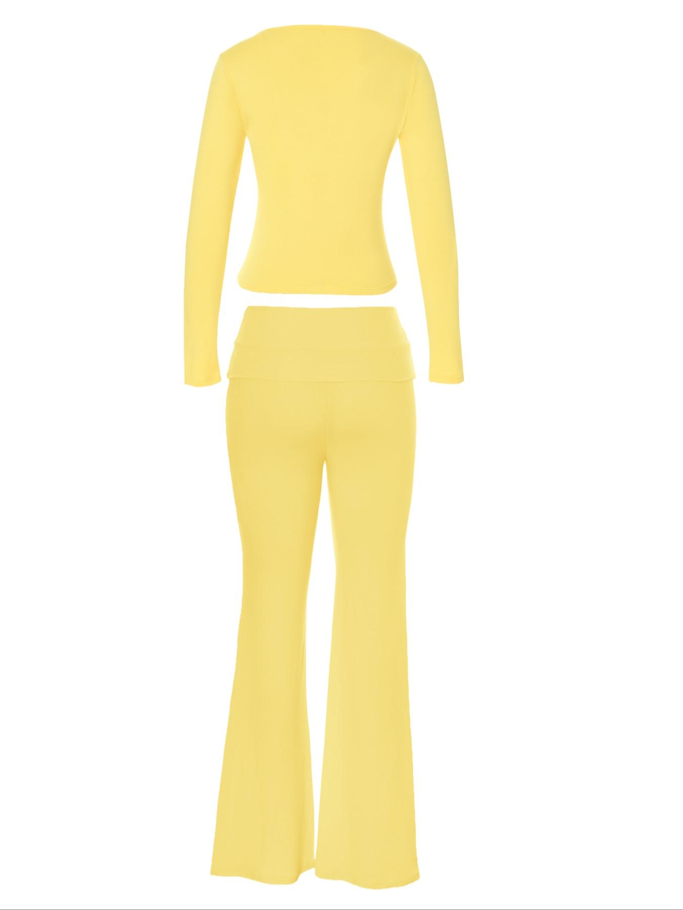 Women's Long Sleeve Square Neck Flare Pants Set, Casual Home Wear, Comfortable Loungewear, Stylish and Cozy for Daily Use