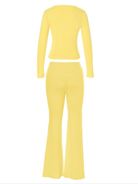 Women's Long Sleeve Square Neck Flare Pants Set, Casual Home Wear, Comfortable Loungewear, Stylish and Cozy for Daily Use