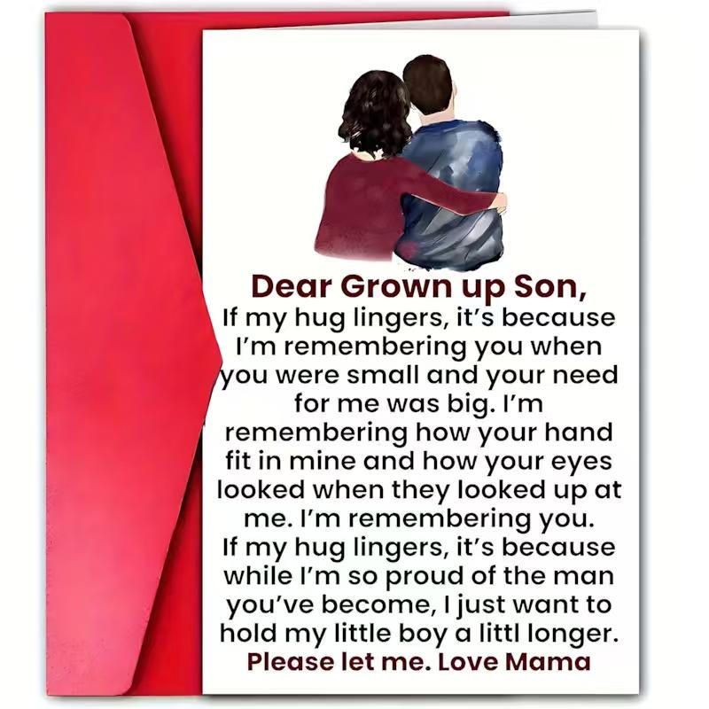 1/3/7pcs  Heartfelt Mother to Grown Up Son Greeting Card, Emotional Love Letter Card with Parent-Child Illustration, Perfect Gift for Son's Birthday, Graduation, Christmas, Mother's Day, Blank Inside for Personal Note