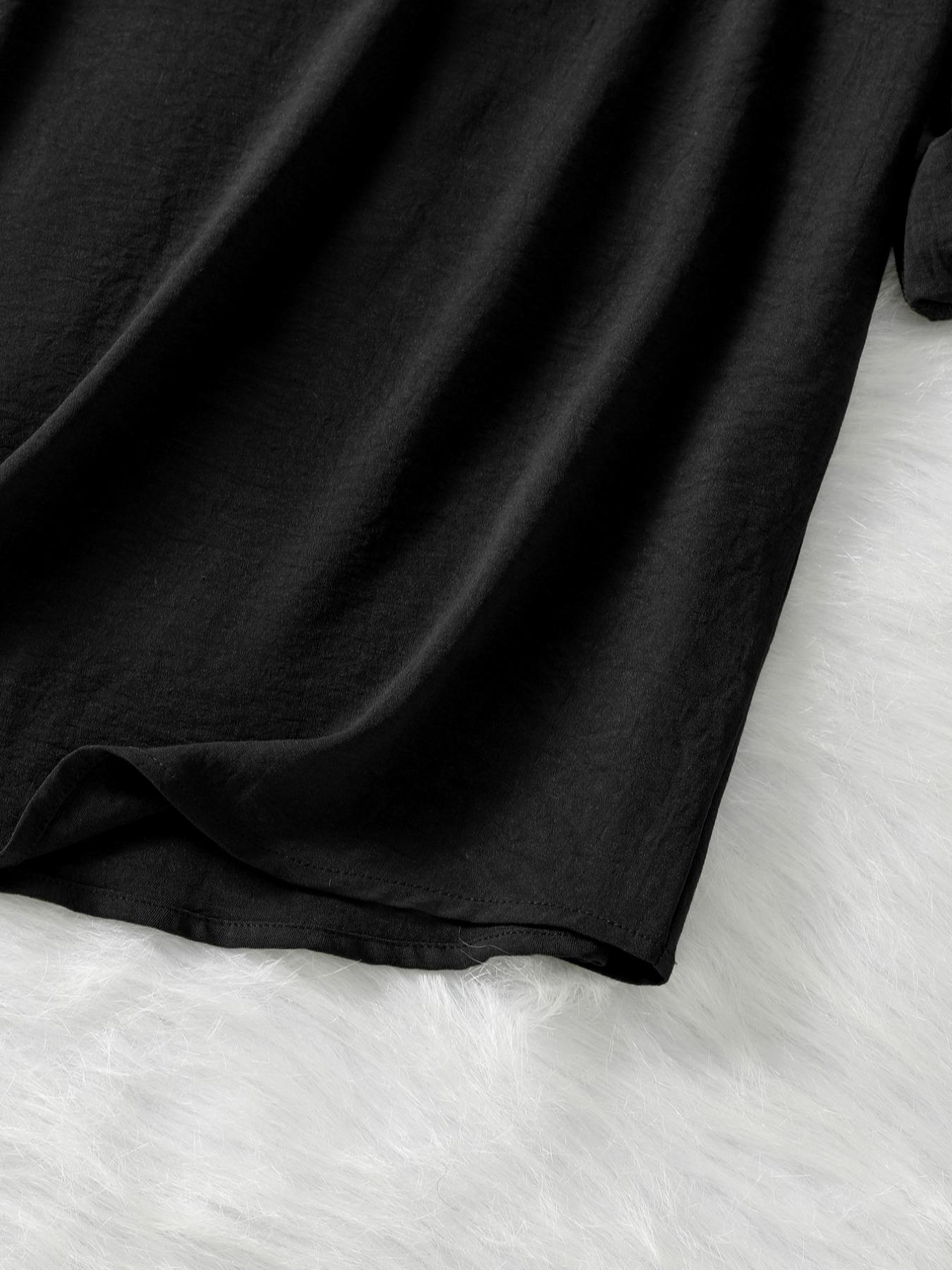 Women's Loose Notched Neck Long Sleeve Blouse, Fashion Vintage Simple Versatile Top, Women's Casual Drop Shoulder Clothing for Spring & Fall