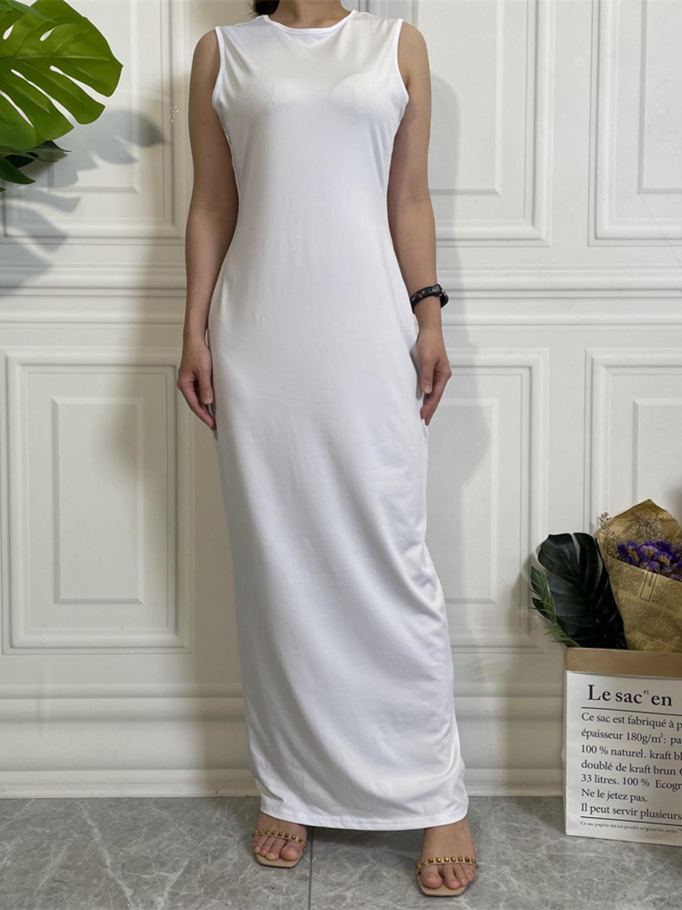Muslim Sleepwear XS-XL 1pcs inner Women's Long Plain Sleeveless Underdress, Dubai Luxury Islamic Kaftan Pajama, All-Season Sexy Sleepwear