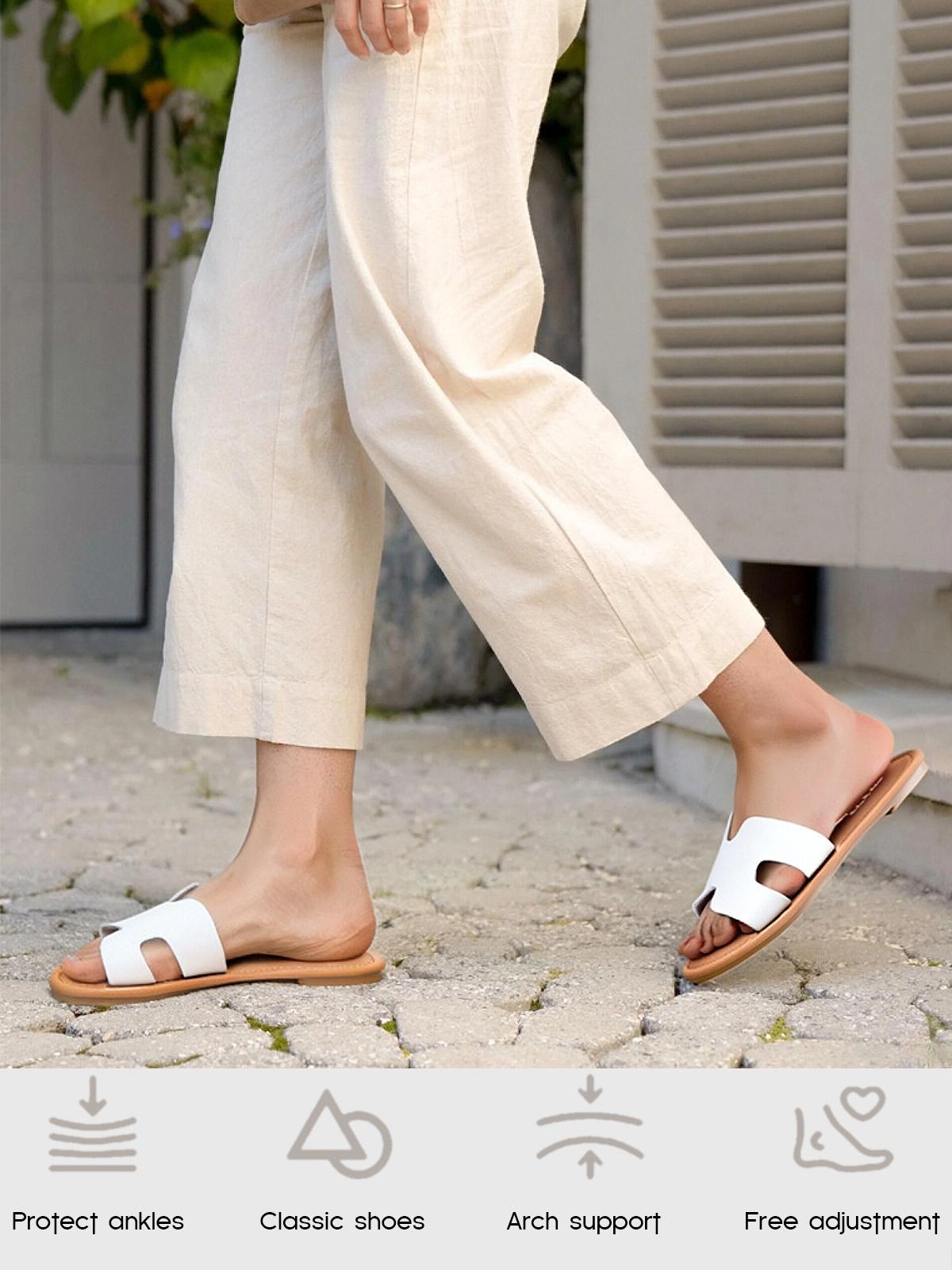 FITORY Women’s H-Shaped Casual Flat Slippers,Comfortable Lightly Sole Round Toe Cutout Design,Fashion Light weight Slip On Slide Sandal for Spring Summer