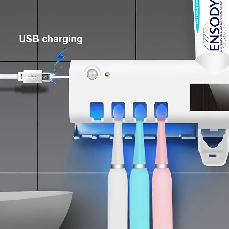 Smart Toothbrush Sterilizer with Automatic Toothpaste Dispenser, UV Sterilizer and Electric Toothbrush Holder, Wall-Mounted Toothbrush Storage Rack with UV Toothbrush Holders