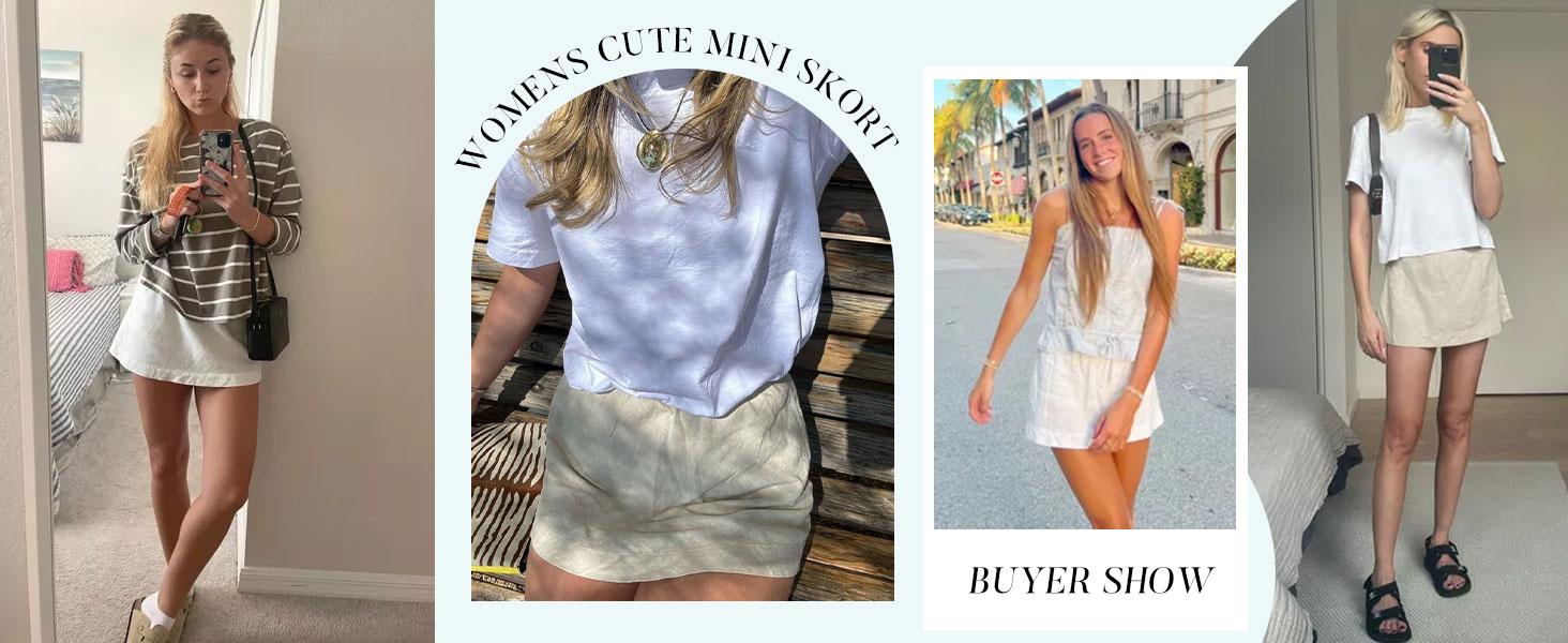 Tanming Womens Pantskirts Cotton Linen Reversible Sport Skorts Casual Cute A-Line Mini Dress with built in Shorts with Ruffle Inner Waistband Springfresh Summer Outfit