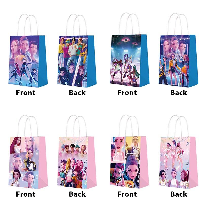 Korean cartoon girl group Dopamine Party gift set 5-piece set: 12 bracelets, 12 keychains, 12 gift bags, 12 cartoon badges, 12 decorative glasses, leaving unforgettable party memories