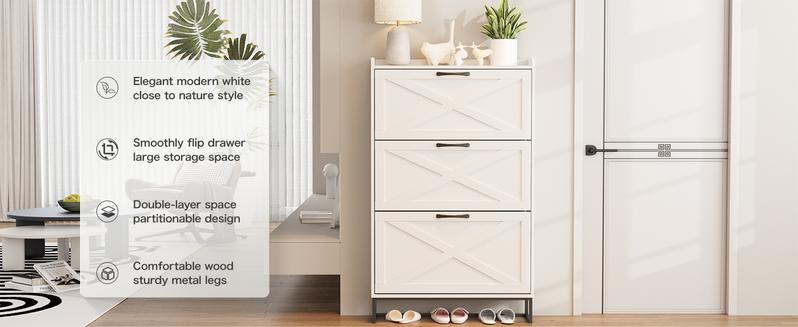 Vabches Large Shoe Storage Cabinet with 6 Flip Drawers, Freestanding Shoe Organizer with Metal Handles for Entryway Vabches Large Shoe Storage Cabinet with 6 Flip Drawers, Freestanding Shoe Organizer with Metal Handles for Entryway