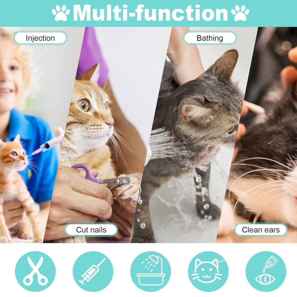 Adjustable Cat Bathing Bag, Anti-Bite & Anti-Scratch Shower Restraint, Breathable Mesh Grooming Bag for Bath, Nail Trimming & Injection