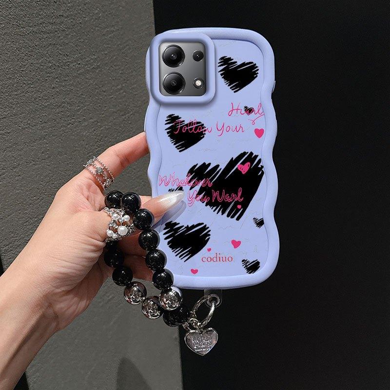 1 Piece Pink words and lines love Protection Suitable For Poco M6 Pro 4G M6 Pro 4G Flexible Phone Case Cover Featuring Slim And Lanyard For Daily Use