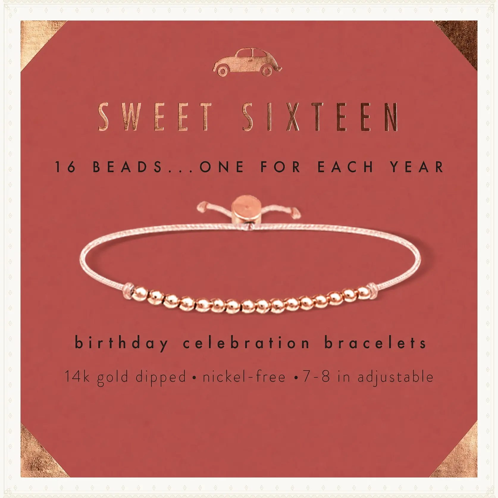 Sweet 16 Gifts for Girls | 16th Birthday Bracelet Gift Idea for 16 Year Old | 16 year old girl gifts on Adjustable Cord | 16th birthday gifts for girls | Silver, Gold, Rose Gold DippedGift
