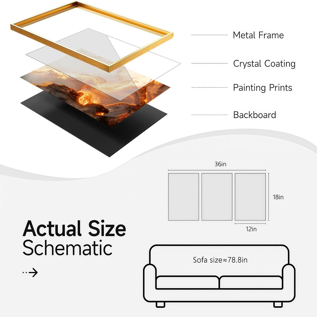 3 Counts Aluminum Alloy Framed Painting, Abstract Golden Lava Flow Pictures, Home Decoration For Living Room, Bedroom, Office, Restaurant, Hallway Wall Decor, Odorless Print Artwork, Luxury Perfect Gift For Friends And Family