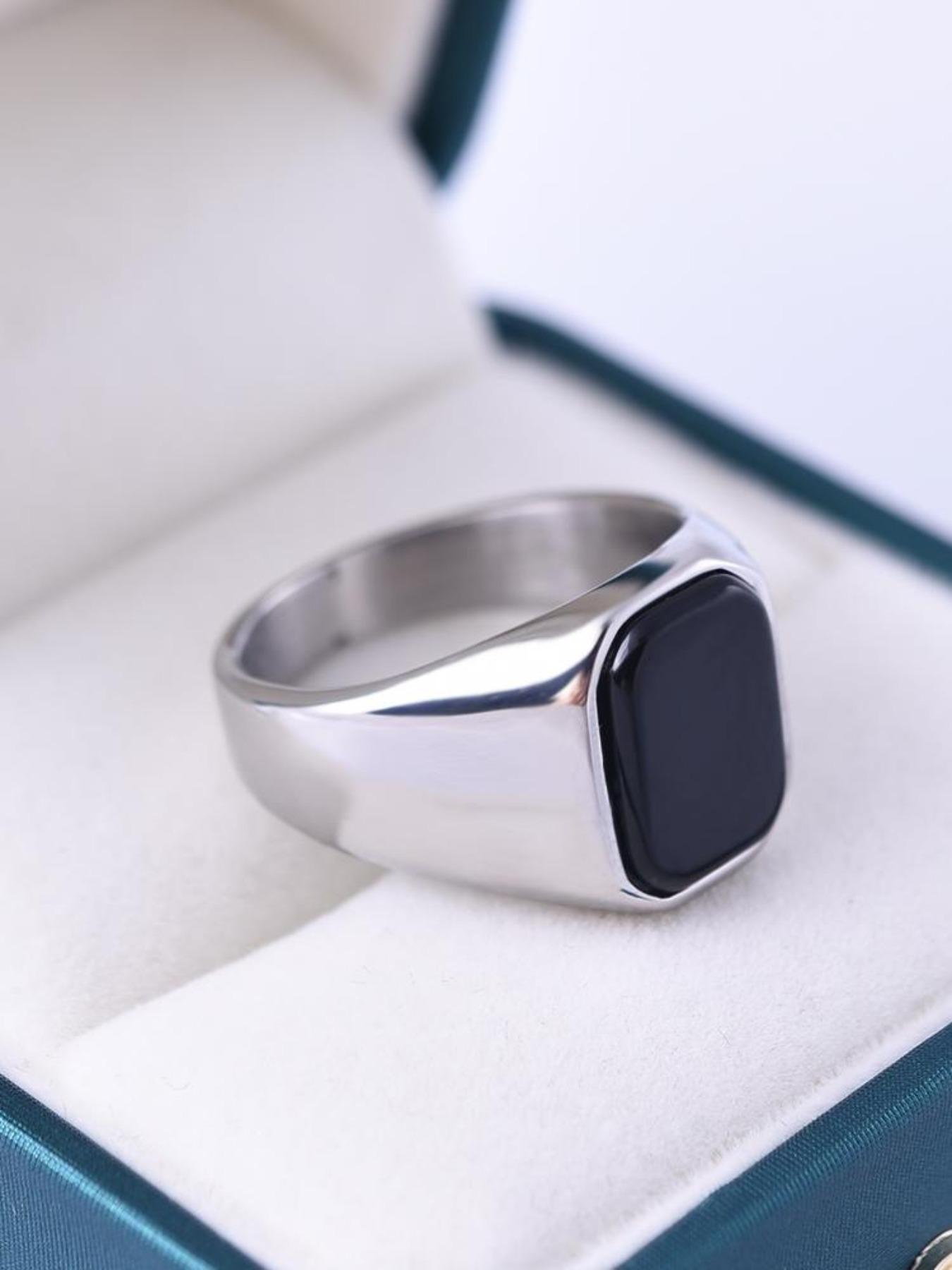 Vintage Turquoise Men's Stainless Steel Ring, Natural Agate Vein, Unique Gemstone Accessory