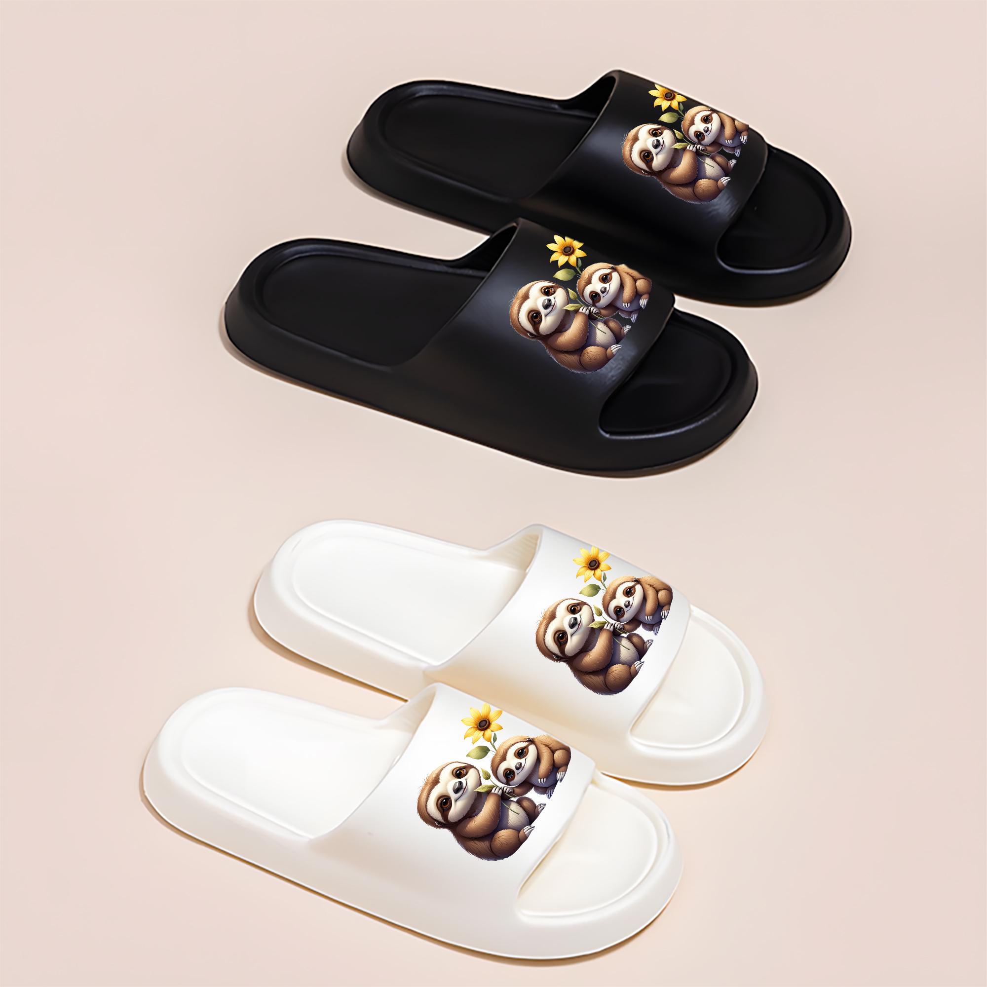 Cute Sloth Parent-child Printed Slippers, Soft-soled Slippers for Indoor and Outdoor Wear, Comfortable and Non-slip Slippers in Same Style for Adults and Children, Cute Animal Pattern Slippers Suit