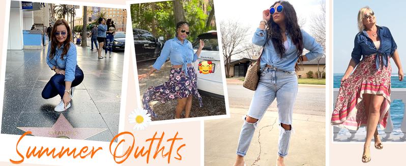 Ommig Women's  Denim Crop Top Tie Knot Shirt 3/4 Sleeve Cardigan