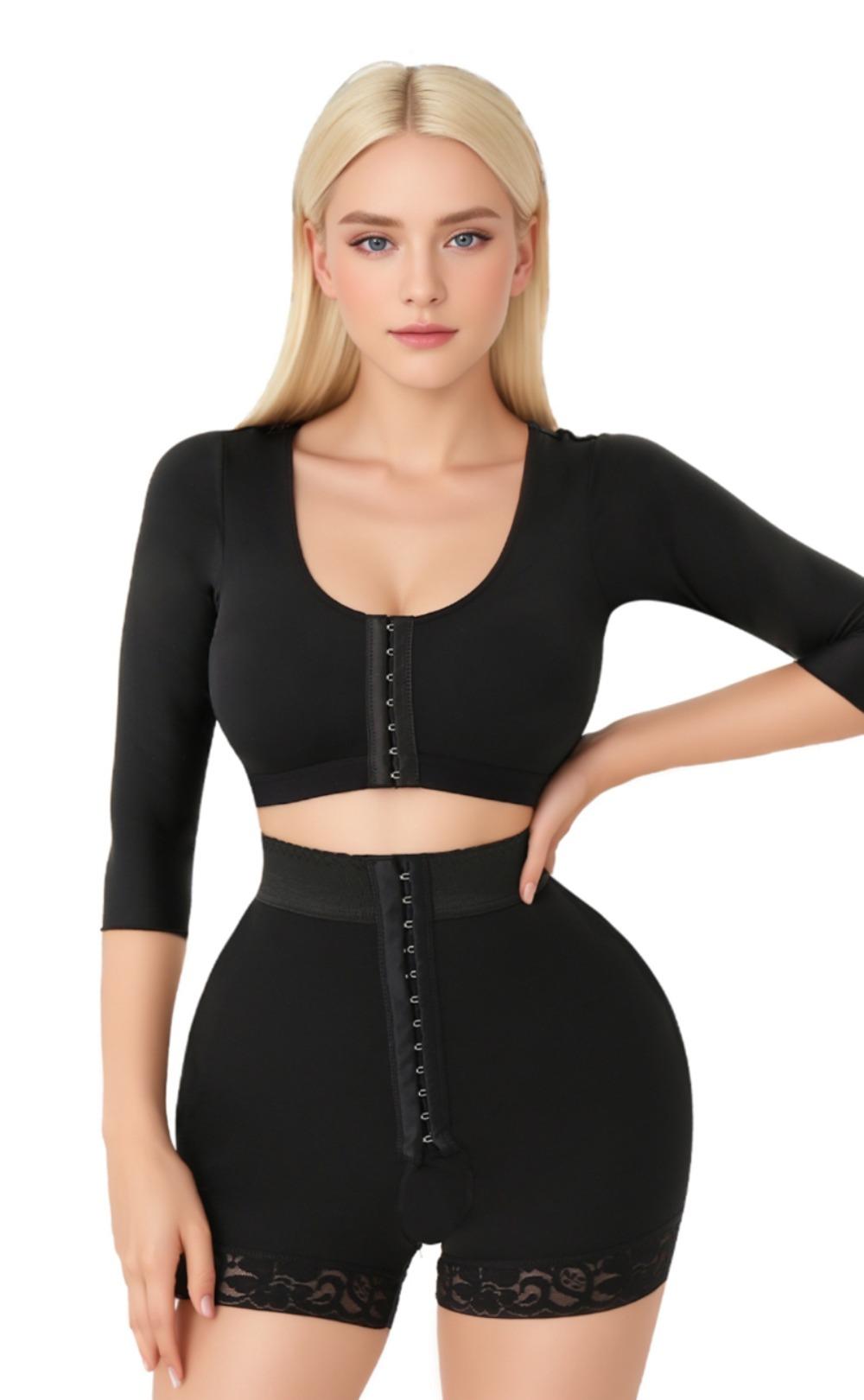 Women's Front Opening Shaping Bra Set Upper Arm Shaping Training Top Compression Sleeve Top Tummy Control Breast Arm Sculpting Body Shaper