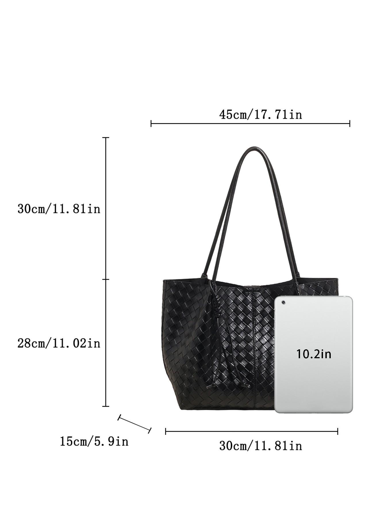 1pc Knitted pattern tote bag for women, large capacity diamond patterned shoulder bag, included with lazy and relaxed shopping bag, essential for women's commuting armpit bag