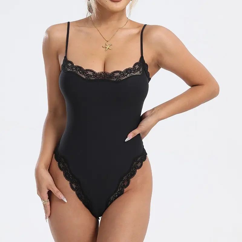 Crafted from soft cotton fabric, this women lace yoga bodysuit features nude skin-friendly texture, adjustable shoulder straps and sculpting fit. Triangular cami jumpsuit design, suitable for yoga, workout and daily wear. Fashion and cute style, a great V