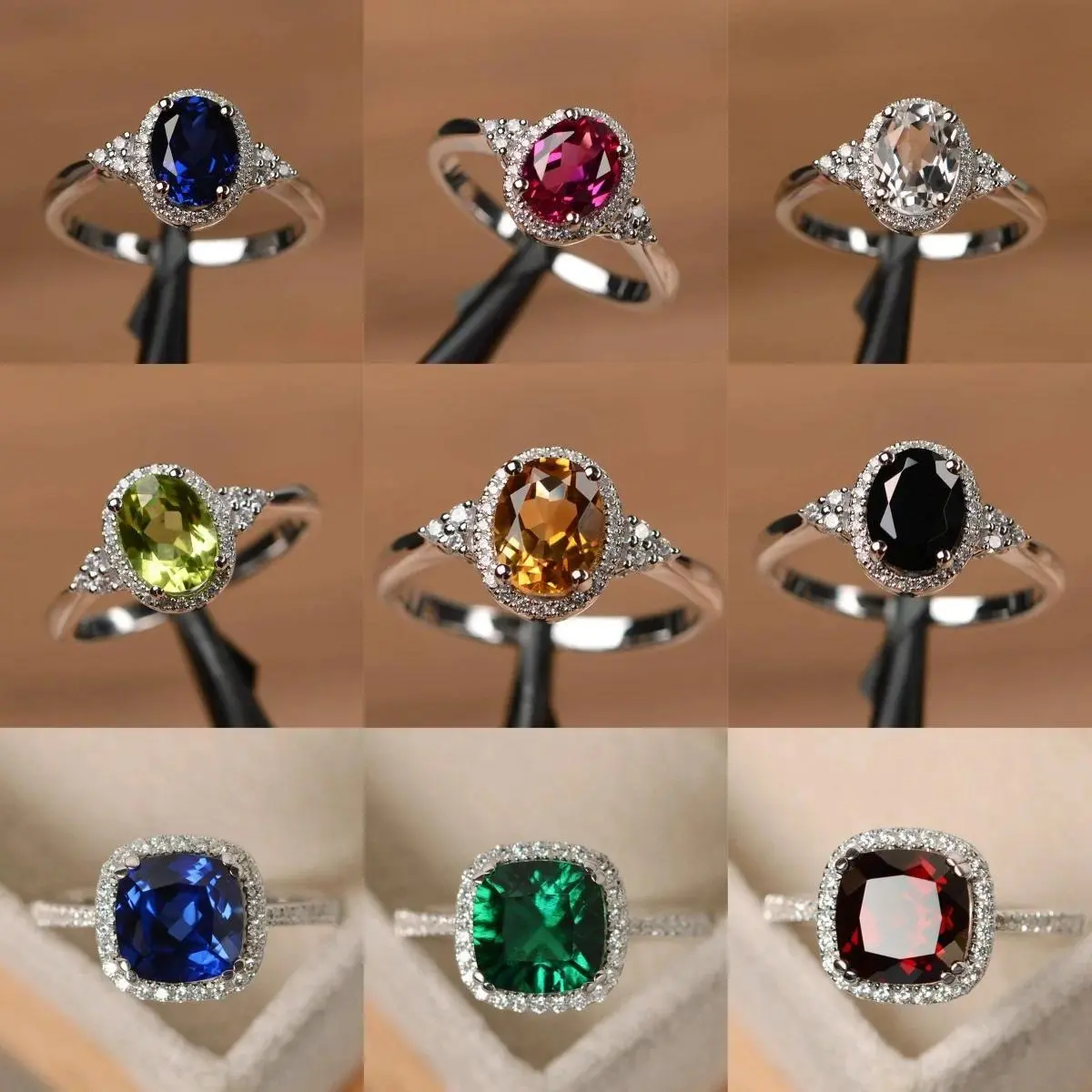 Fashion Hot Selling Silver Plated Rings for Women Ruby Emerald Sapphire Jewelry Wedding Engagement Ring Wholesale
