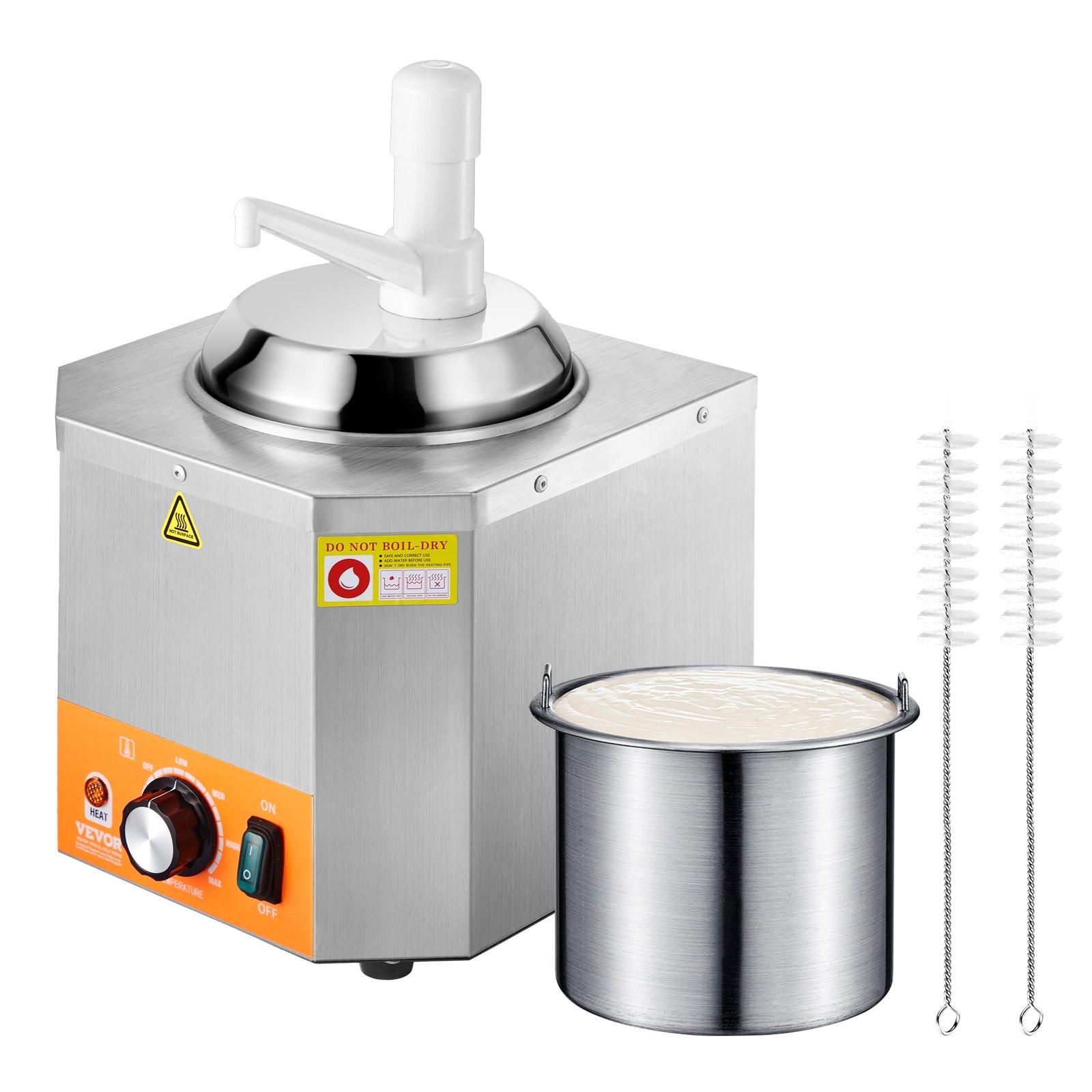 【Summerfinds】VEVOR Electric Cheese Dispenser with Pump, 2.4L Commercial Hot Fudge Warmer, Plastic Pump Dispenser, 86-230℉ Temp Adjustable Nacho Cheese Sauce Warmer, for Hot Fudge Cheese Caramel