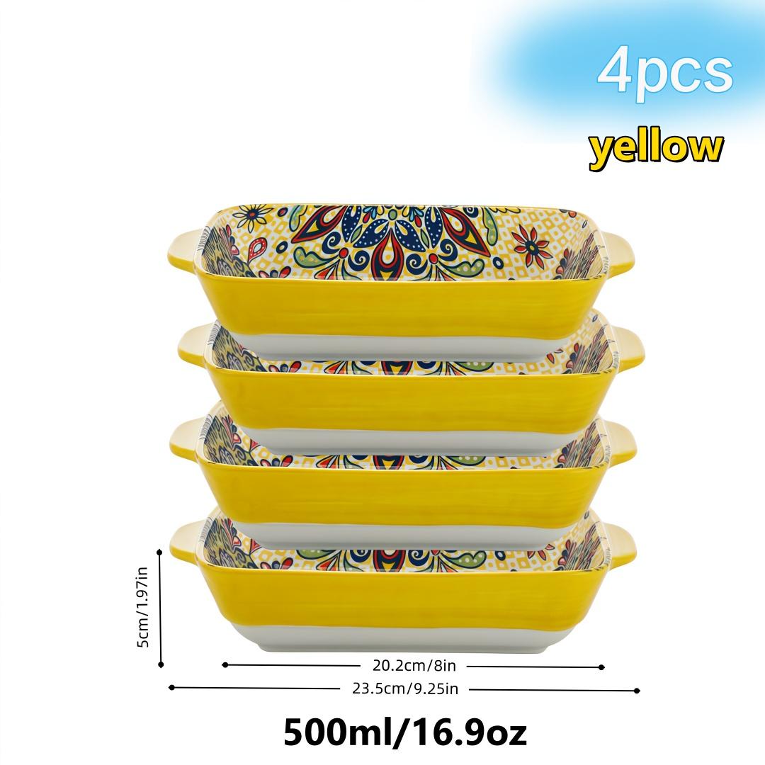 4Pcs Double Handle Rectangular Serving Plates Set, Microwave Oven Safe Dinner Plates for Sushi, Dessert, Salad, Pasta, Baking, Suitable for Home Kitchen Dorm Restaurant