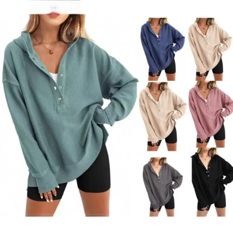 Women's Hoodie Autumn and Winter Solid Color Loose Shoulder Sleeve Sweater