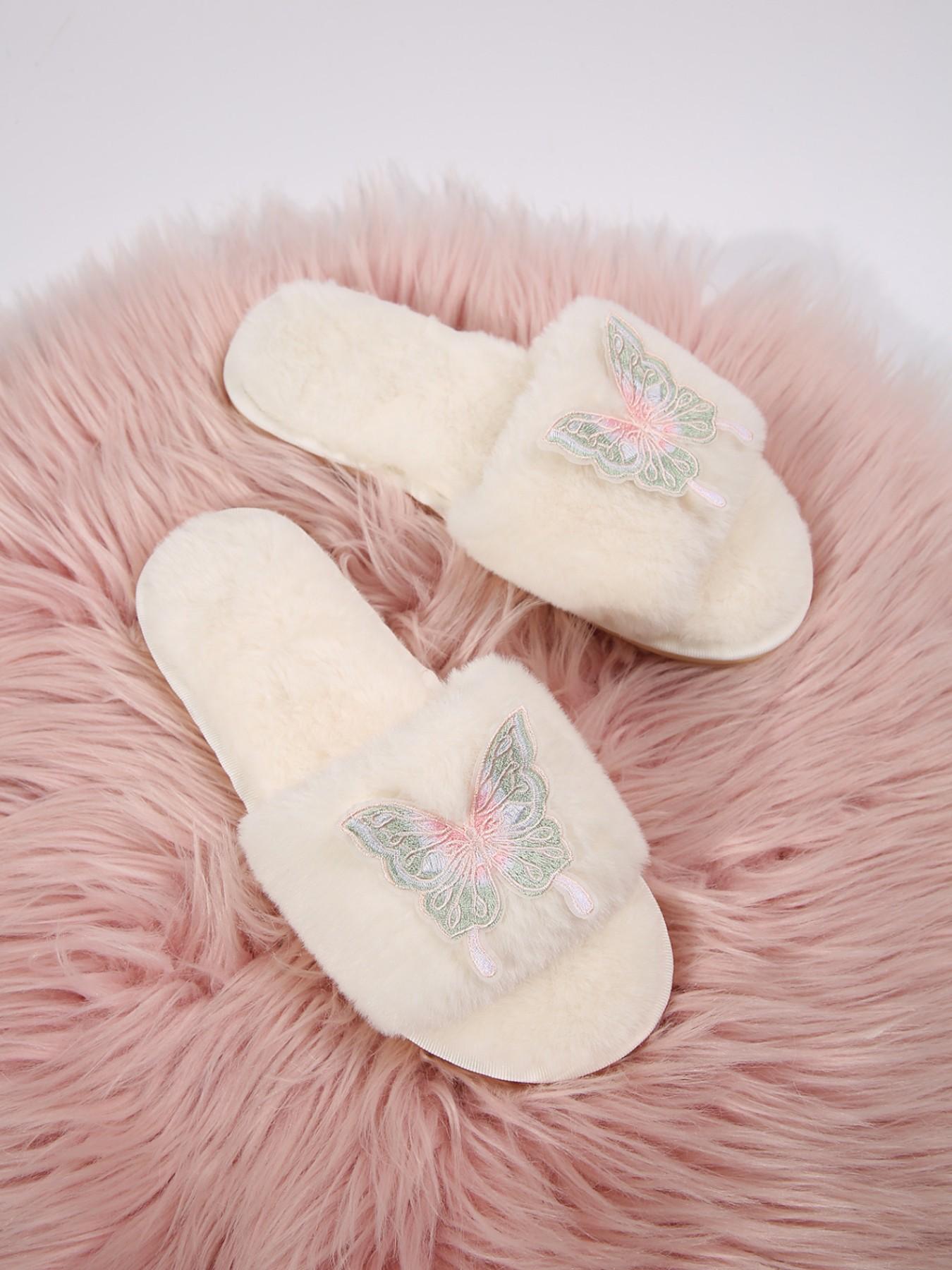 Fashion Soft Sole Comfortable Slippers, Butterfly Decoration, Indoor & Outdoor, Textile Upper, Casual Style, Multi-Functional Shoe